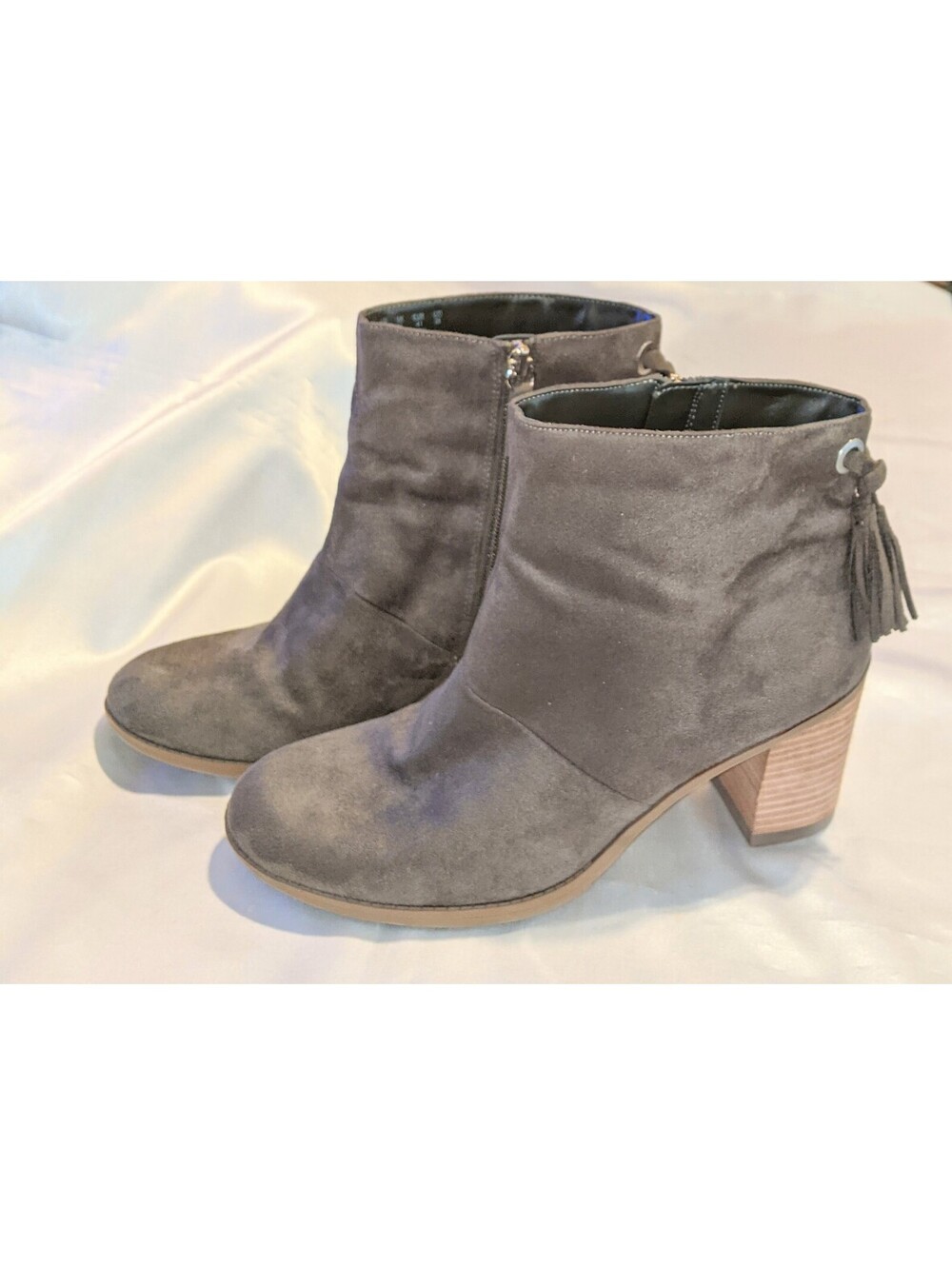 Dr. Scholls LEWIS Block Heel Womens Ankle Booties w/ Tassel Brown-Taupe Sz 11 M